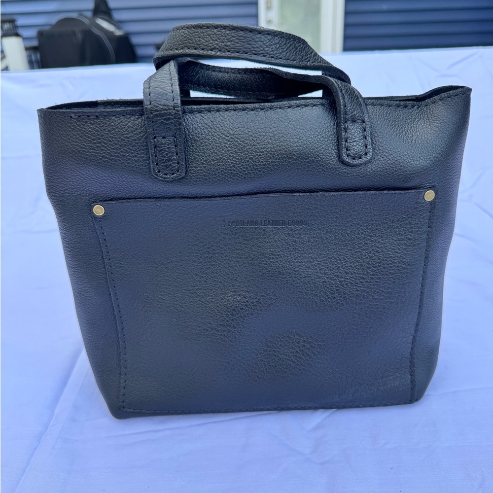 Brand new! Portland Leather Goods Black Leather Zippered mini crossbody tote bag